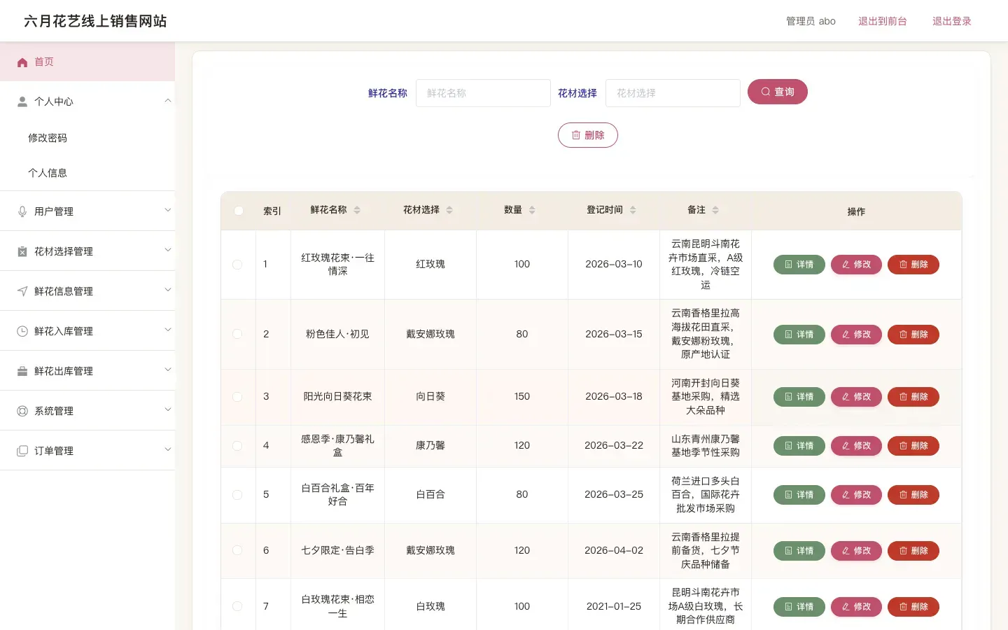 后台鲜花入库管理