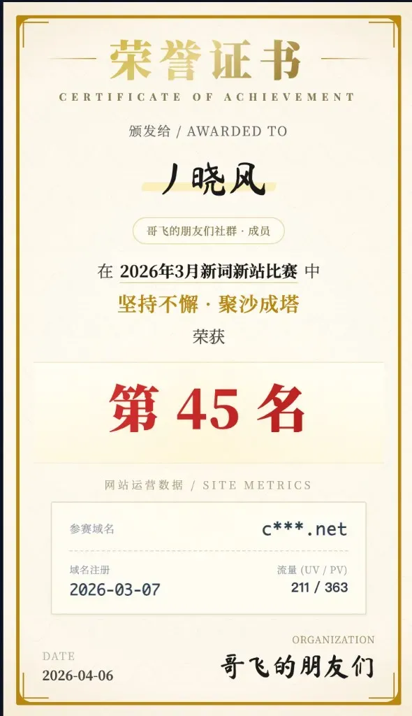 3月新词新站比赛复盘：49个网站，我排第45名