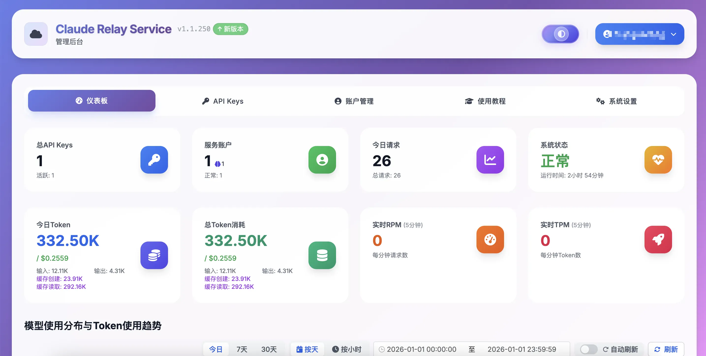 Claude Relay Service 仪表板
