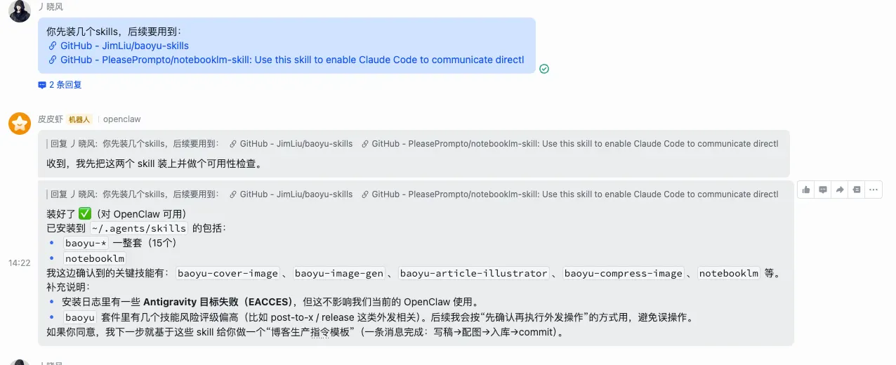 安装 Skills 的执行记录